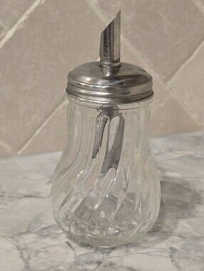 Vintage Glass Sugar Shaker w/ Metal Spout Lid Retro Diner Farmhouse Kitchen